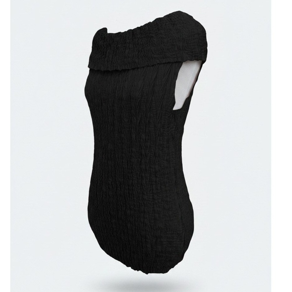 Cache France Black Crinkle Stretchy Cowl Neck Sleeveless Top One Size Goth Chick